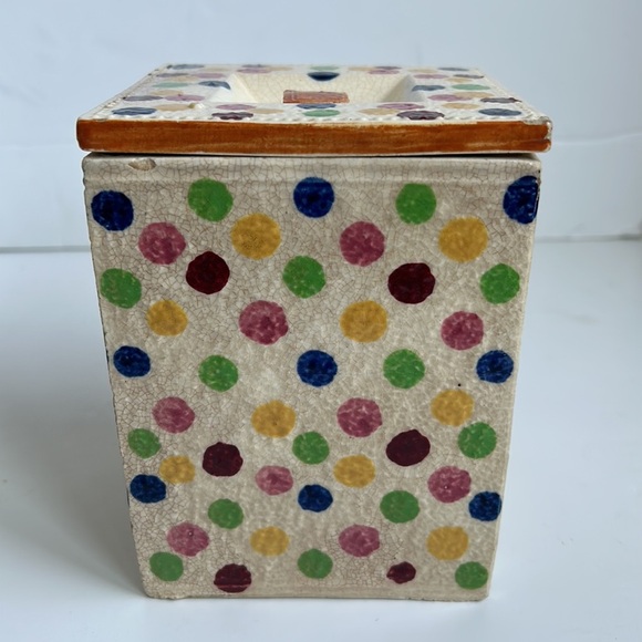 Vintage Revelation Japan cream polka dot rectangular canister w lid cookie jar - Picture 3 of 16